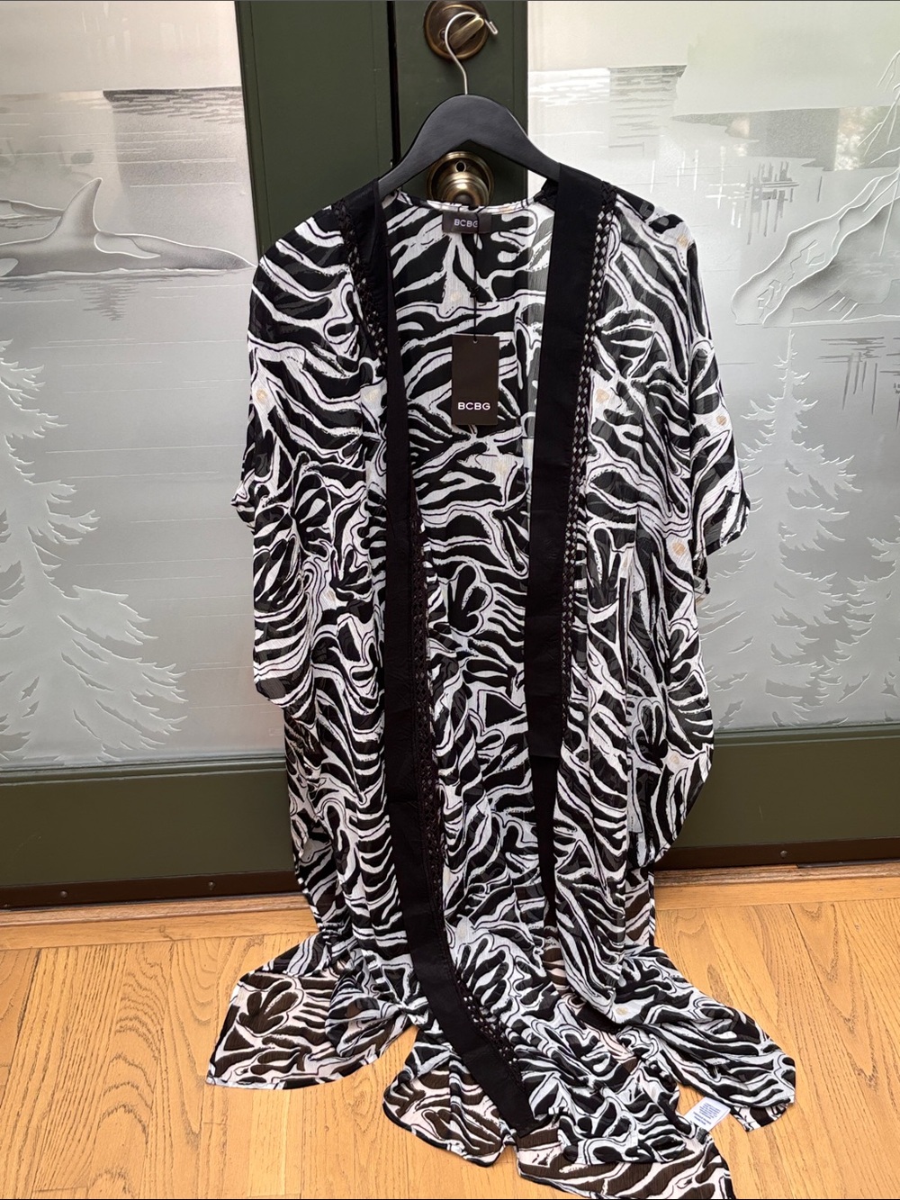 BCBG Black & White Zebra-Print Draped cover up